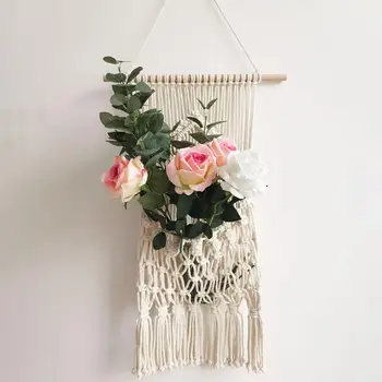 

Wall Hanging Tassel Storage Bag Holder Wall Mount Bohemian Boho Hanging Bag Magazine Envelope Cotton Storage Bag Home Decoration