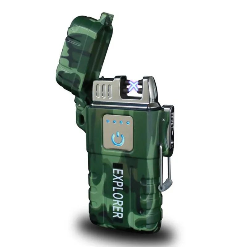 Новая водонепроницаемая ветрозащитная зажигалка с зарядкой от USB, двойная дуговая Зажигалка-прикуриватель для наружного кемпинга, спорта, плазменная электронная зажигалка