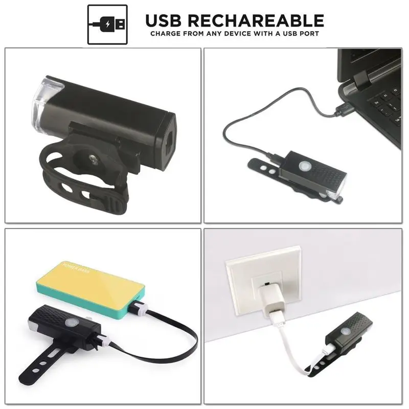 Rechargeable Bike Light 300 Lumen 3 Modes Bike Headlight 6000K Bicycle Light USB rechargeable waterproof Headlight tail light