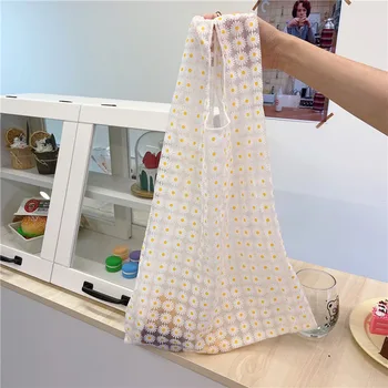 

Women Embroidered Daisy Bag Light Clear Organza Jelly Small Tote Messenger Shoulder Bags Student Female Beach Handbags
