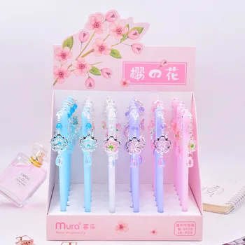 

40 pcs/lot Crystal Cherry Sakura Pendant Gel Pen Cute 0.5 mm black ink Signature Pen School writing Supplies Promotional Gift
