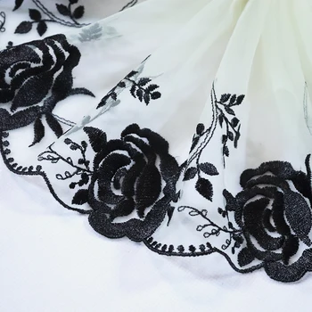 

1meter 16.5cm Wide black rose Embroidered Lace Trim Mesh Lace fabric for bra lingerie Costume wedding Dress clothes sewing DIY