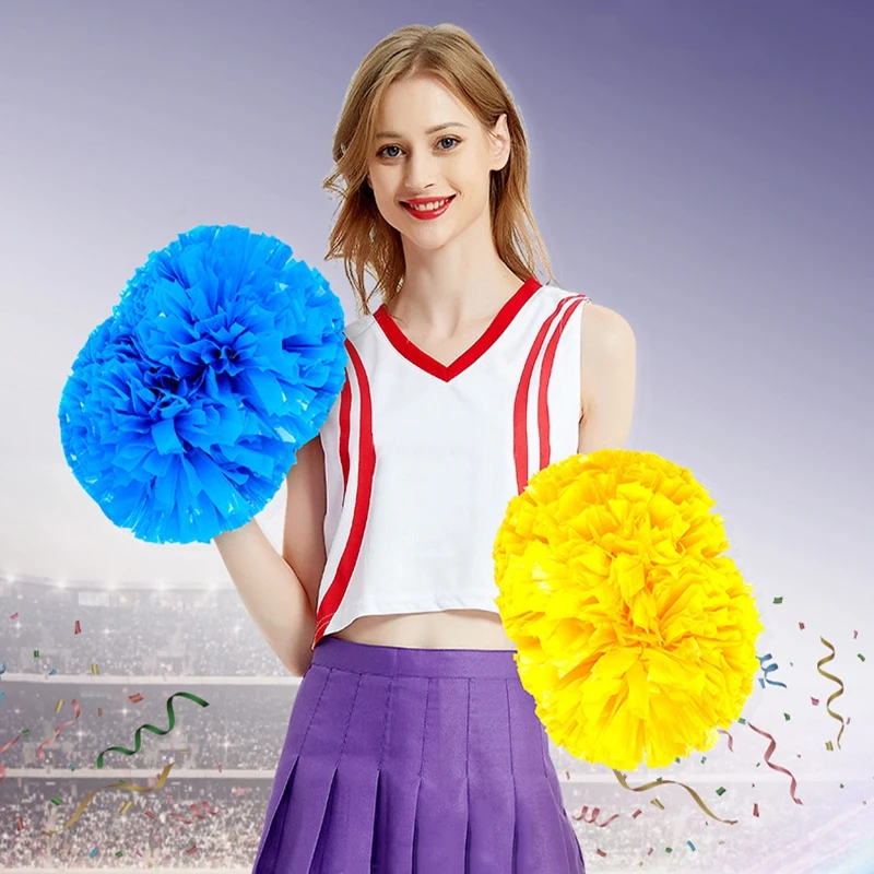 2pcs Cheerleading Pom Poms With Strengthening Majorettes Hand Flower Aerobics Flower Balls For Cheering Sports Team Spirit