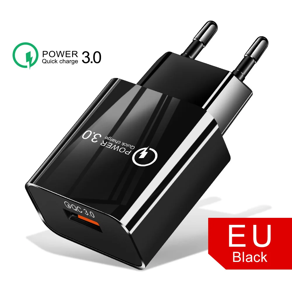 QC 3,0 зарядное устройство USB кабель для Xiaomi redmi Note 5 Plus mi 8 Lite 9 SE redmi Note 7 6 Pro redmi 4X 6A 6 Pro S2 Y2 Pocophone F1 - Цвет: QC3.0 EU Plug Black