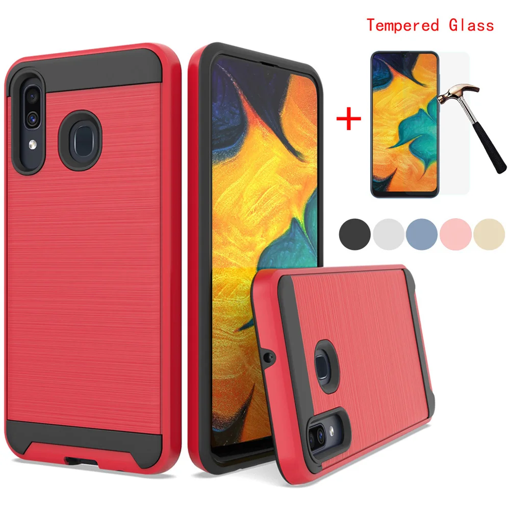 

For Samsung Galaxy A20/A30/A50 2 In 1 Hybrid Brushed Armor Case Anti Shock Protective Soft TPU & Hard Back Cover