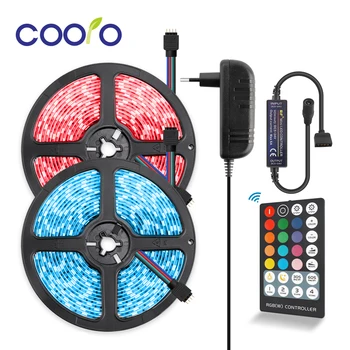 

5M LED Strip Light RGB Waterproof SMD 5050 White/Black PCB DC12V RGB Tape Diode Flexible Ribbon Controller + Adapter Plug