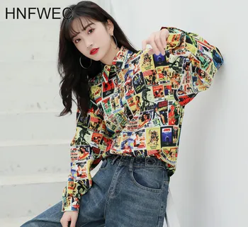 

Korea Fashion Woman Blouses 2020 Long Sleeve Print Shirt Loose Vintage Top Spring Newspaper Shirt Clothing V215