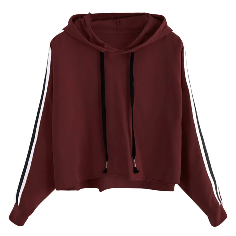 JAYCOSIN Fashion Women Striped Long Sleeve Loose Sweatshirt Casual Solid Simple Chic Solid Color Hooded Pullover Top 