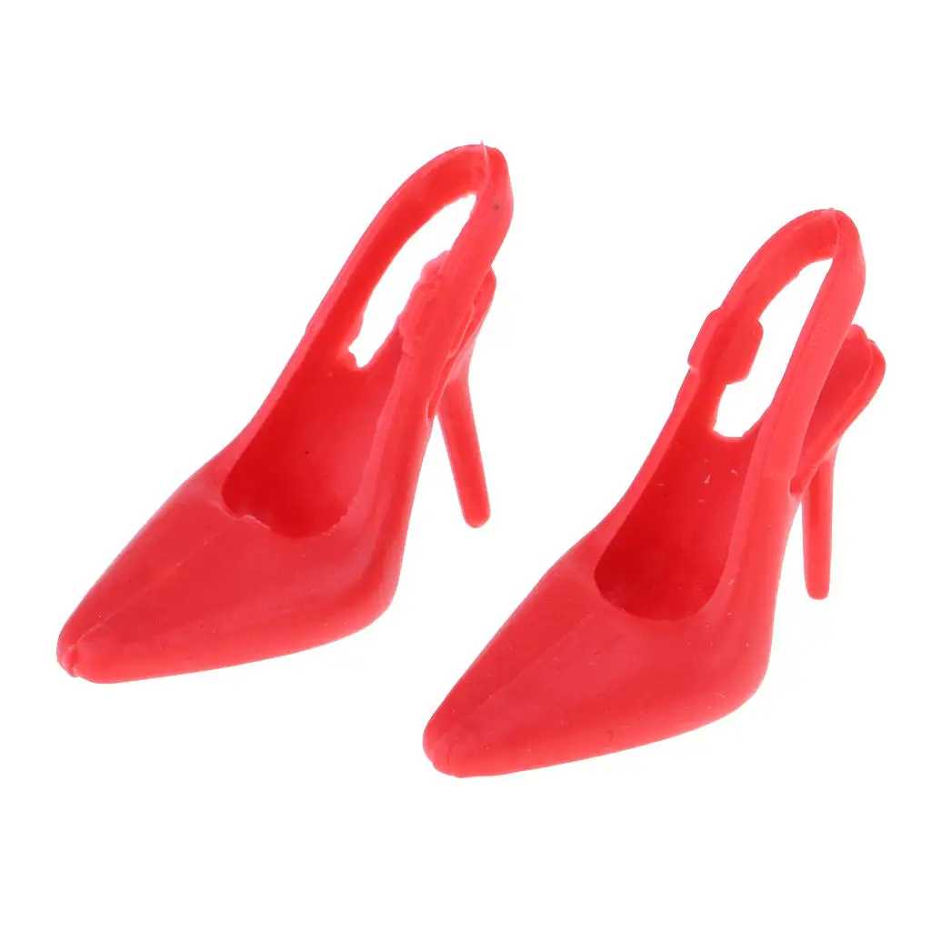 10 Pairs 1/6 Miniature Dollhouse Red High Heels Shoes Figures Doll