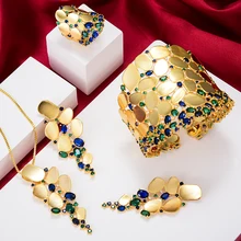 Kellybola luxo ouro largo necklack pulseira brincos conjunto anel africano feminino festa de casamento da noiva moda requintado jóias 2021