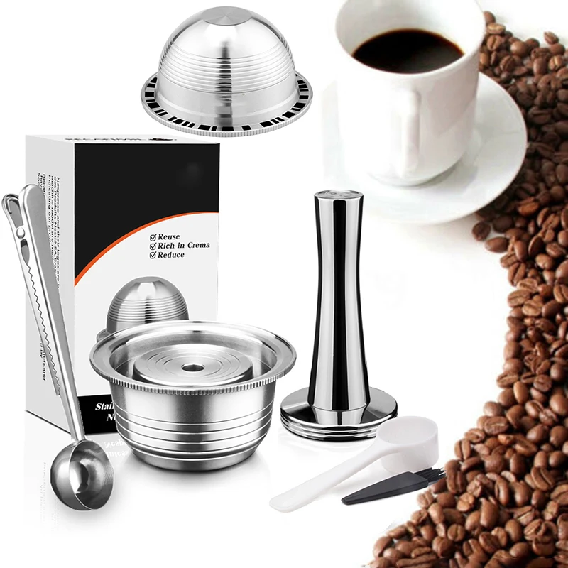

6pcs/Set Reusable Coffee Capsule Spoon Kit 40/230ML For Nespresso Vertuo ENV135BAE For Krups XN 9031