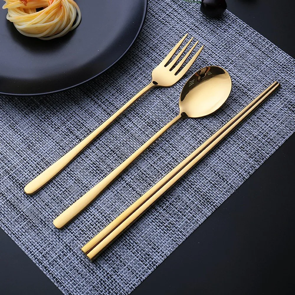 304 Stainless Steel Portable Korean Style Spoon Fork Chopsticks Three