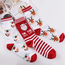Осенне-зимние женские рождественские носки милые толстые носки с героями мультфильмов длинные хлопковые носки новогодний Санта Клаус Рождественский подарок с изображением снежного лося