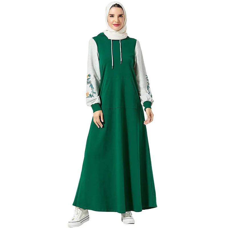 Abaya Saudi Arabia модное женское платье с капюшоном и карманом с вышивкой, длинное платье с длинным рукавом для мусульманской Дубаи