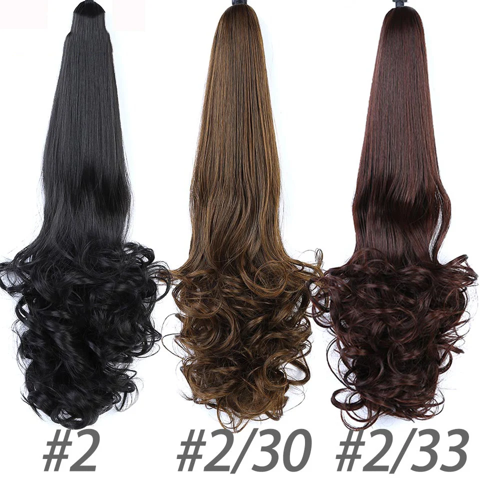 

WTB Synthetic Long Wavy Claw Ponytail Clip In Hair Extensions Pony Tail Hairpiece Black Brown Heat Resistant Fiber 24 Inch 60CM