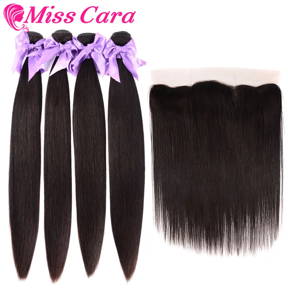 

Malaysian Straight Hair Bundles With Frontal Closure 100% Human Hair 3/4 Bundles With Frontal Miss Cara Remy Hair With Closure