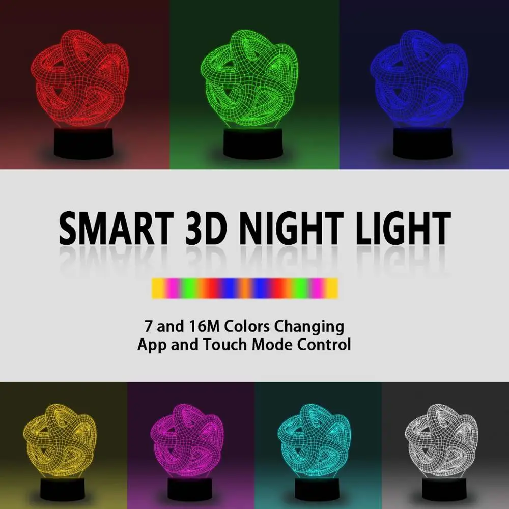 NiteApps 3D абстрактная форма ночник настольная Иллюзия украшение лампа подарок на день рождения приложение/сенсорное управление