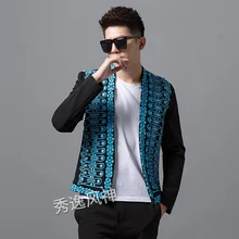 Осенне-зимний костюм Мужская одежда ручная работа бриллианты вышивка блейзер с принтом Корейский ночной клуб мужской костюм куртка
