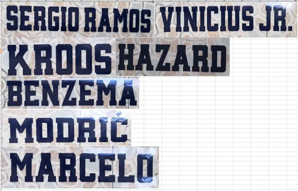 

2019-2020 3rd away BALE ASENSIO HAZARD SERGIO RAMOS KROOS MARCELO M0RATA VINICIUS MODRIC ISCO nameset patch badge