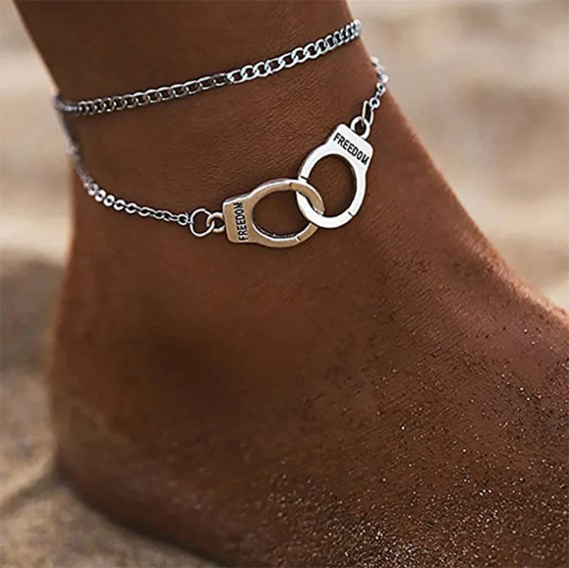 

Boho Style Handcuffs Anklet Fashion Multilayer Foot Chain 2021 Handcuffs Ankle For Women Bracelet Beach Accessories Gift