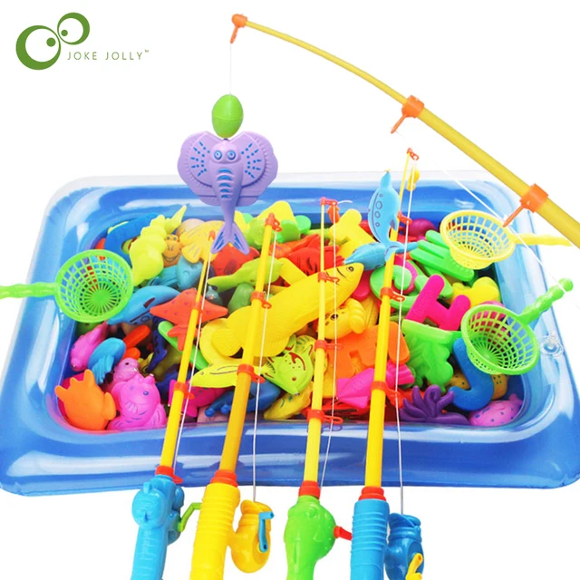 Kids' Fishing Toy Set Play Water Toys for Baby Magnetic Rod and Fish with Inflatable Pool Outdoor Sport Toys for Children 1