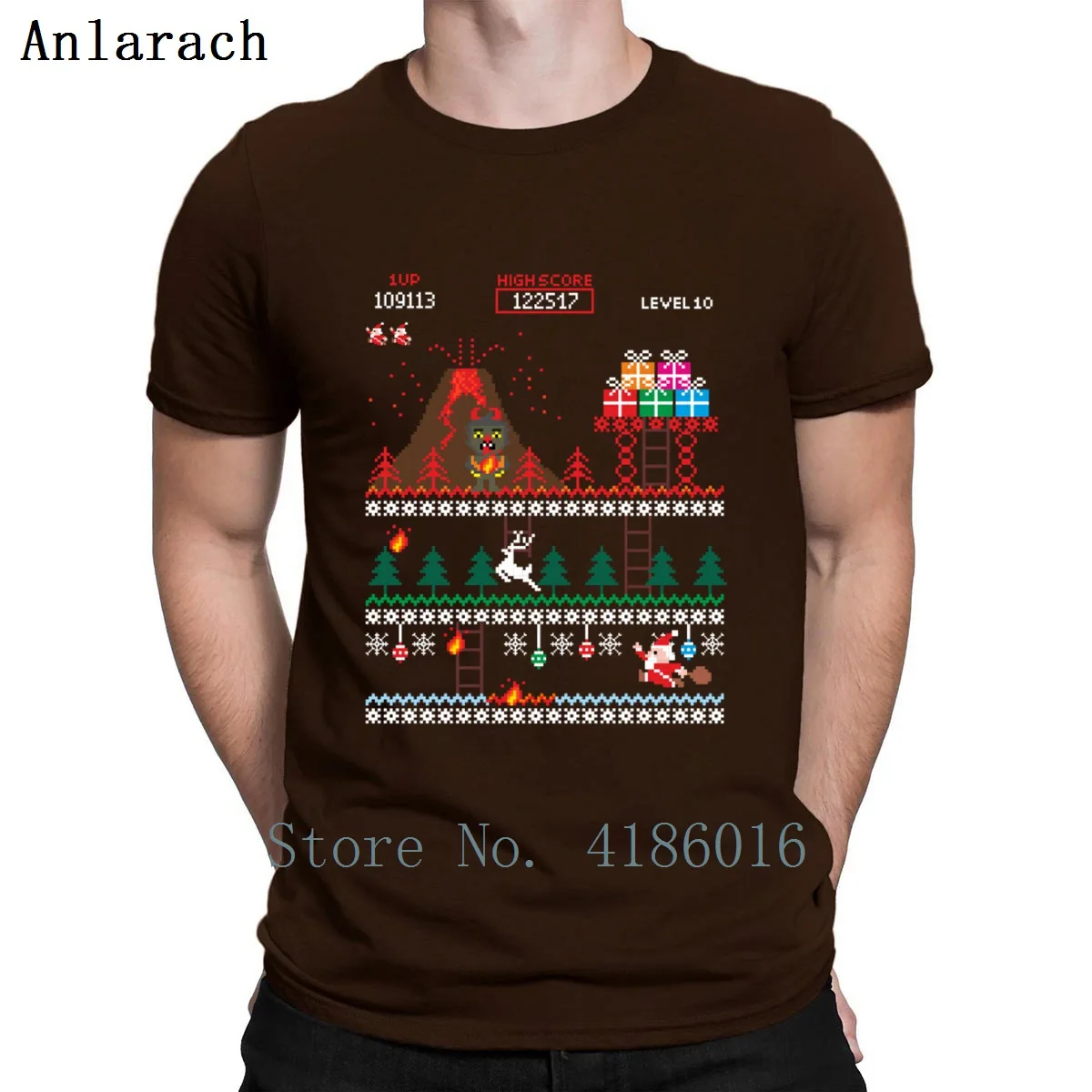 Санта Vs крампус Merry 8 Bit Рождество футболка дизайн дышащие весенние фотографии Графический S-4XL тонкая рубашка - Цвет: coffee