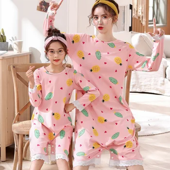 

Parent and Child Pure Cotton One-piece Pajama Spring and Autumn Cute Girls' Jumpsuit Clothing Cotton Cartoon Thin Air Conditioni