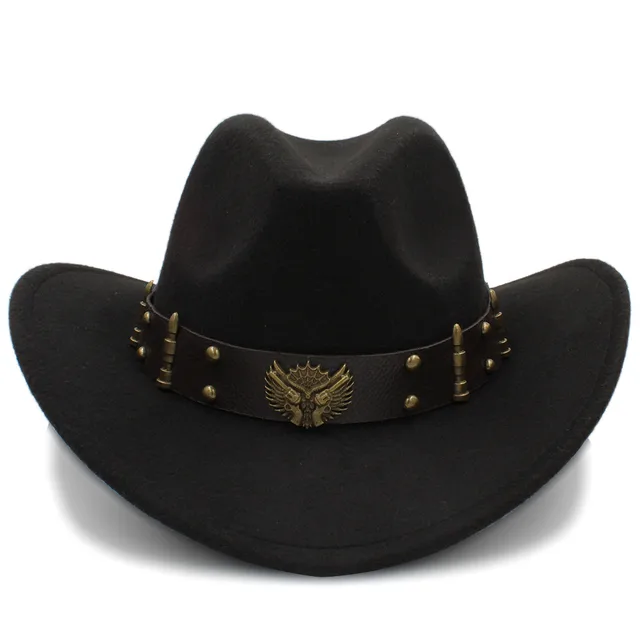  - Wome Men Black Wool Chapeu Western Cowboy Hat Gentleman Jazz Sombrero Hombre Cap Dad Cowgirl Hats Size 56-58cm