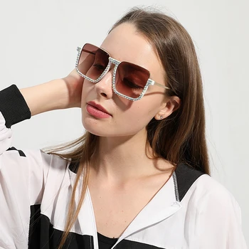 

2019 sunglasses women Luxury Rhinestone square Half frame Sun glasses clear lens Oversized men sunglasses Vintage Shades