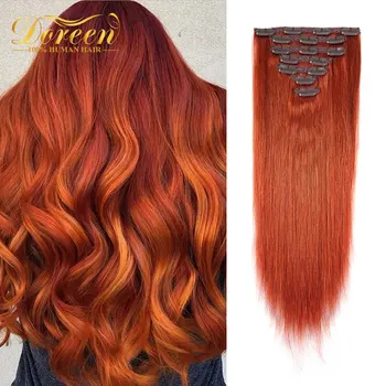 

Doreen Brazilian Machine Made Remy Hair 120G #350 Copper red Natural Straight Clip In Hair Extensions Real Human hair By DHL
