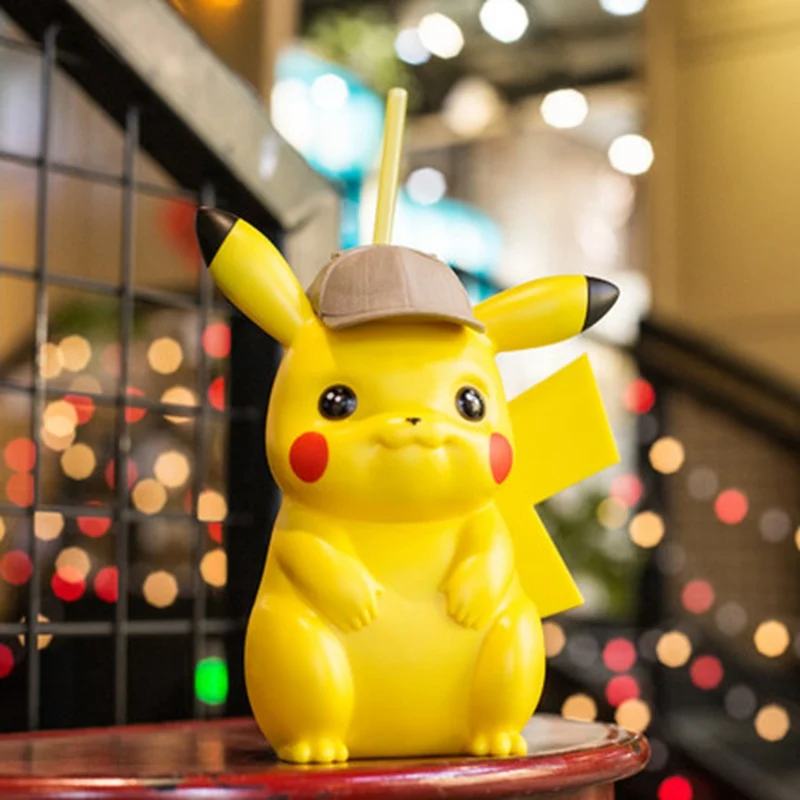 Action Pokemons Straw Cup Detective Pikachu Figurine Popcorn Bucket
