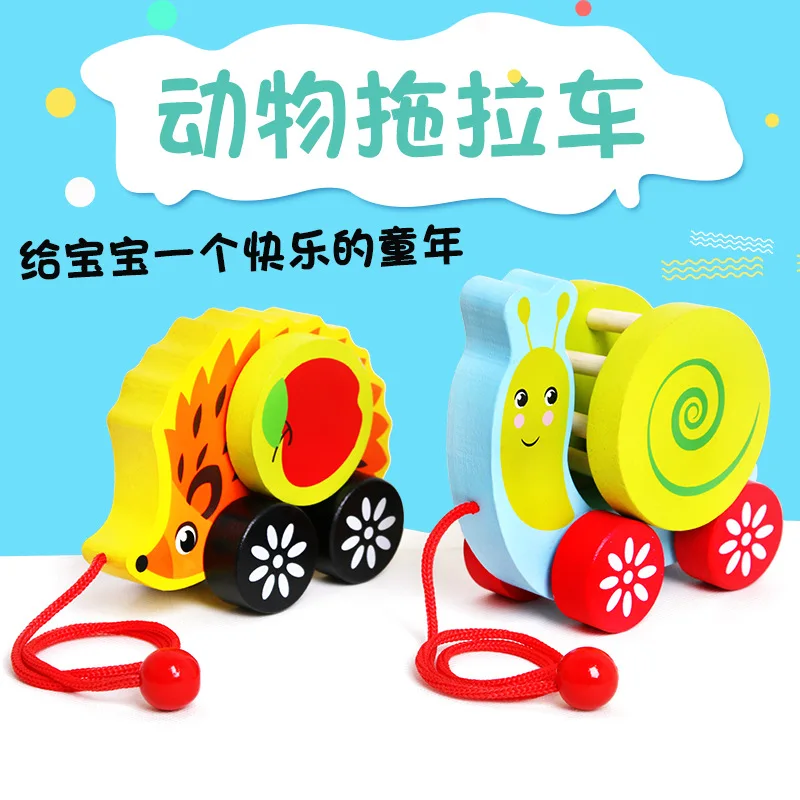 

Children Wood Educational Cartoon Animal 0.55 Small Car Men And Women Baby Toddler Snail Hedgehog Hand Trailer Toy