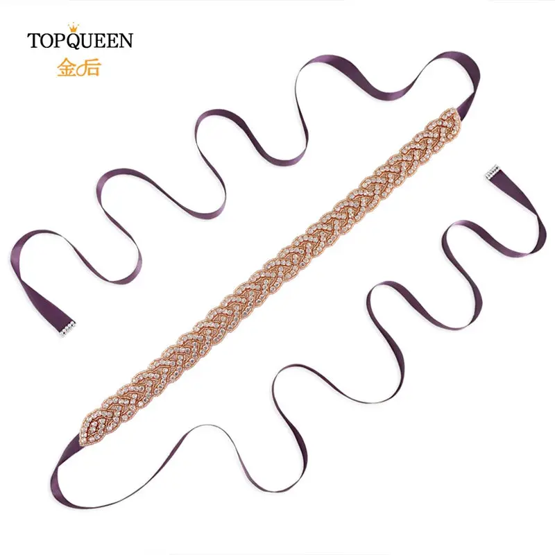 TOPQUEEN, S216-RG, розовое золото, Свадебные ремни, расшитые бисером, свадебный пояс, стразы, бриллиантовый пояс, вечернее платье, пояс для свадьбы, sashs - Цвет: purple