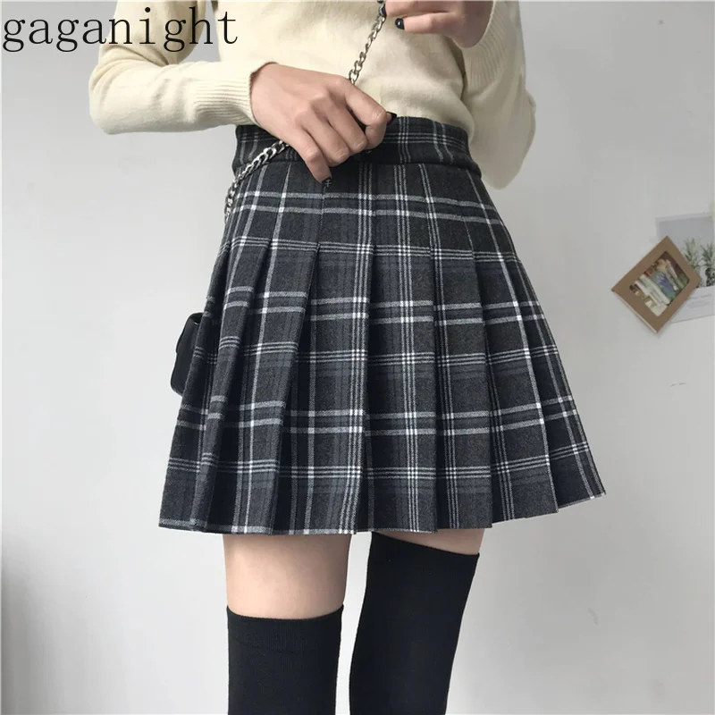 Gaganight, винтажная клетчатая Женская плиссированная мини-юбка, корейские шикарные юбки для девочек, с высокой талией, Fladas, ТРАПЕЦИЕВИДНОЕ ретро платье, Femme, новинка, ретро