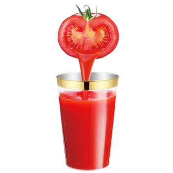 

12oz 25 Pieces Disposable Transparent Plastic Gold Wedding Party Juice Cup Wine Glass Bronzing Cutlery for Home Party Supplies