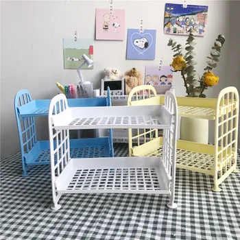 

Mini Kawai Color Cute Storage Rack Holder Table Storage Case Cosmetic Box Stationery Double-deck Grid Organizer Office Girl Gift
