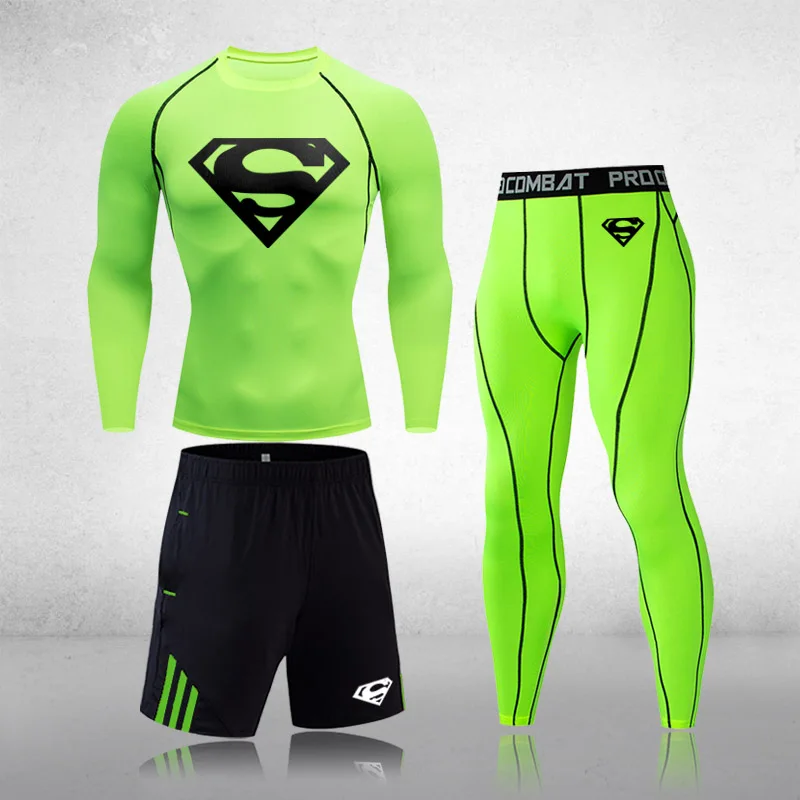 

Men Thermal underwear winter long johns 3 piece Sports suit Men's Compression leggings Quick dry t-shirt long sleeve jogging set
