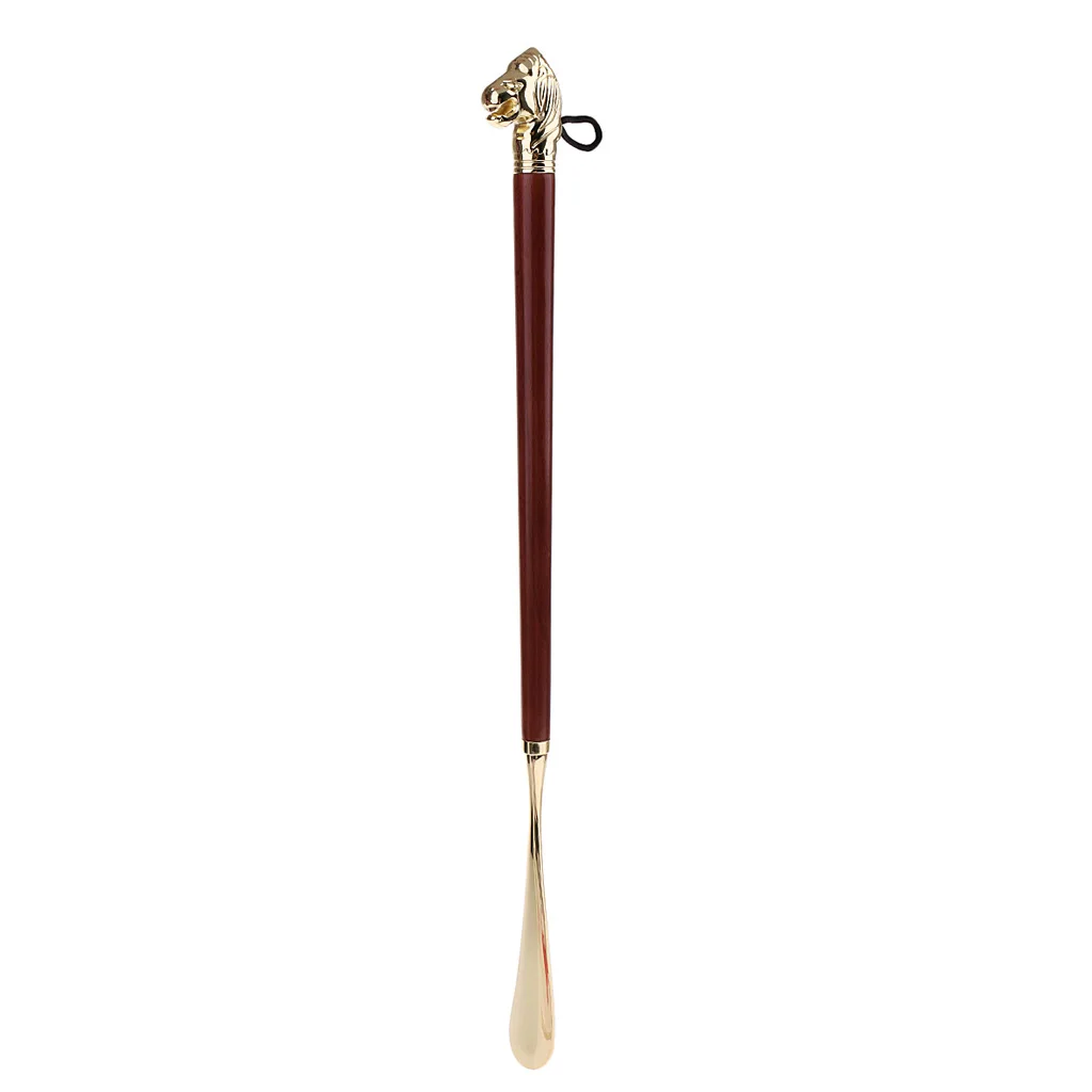 Gold Color Lion Head Long Handle Shoe Horn Home Shoehorn Wooden Durable Lightweight Shoes Guide 58cm