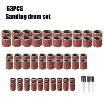 

63pcs Sanding Drum Kit with 1/2 3/8 1/4 Inch Sanding Mandrels Fit Sandpaper Rotary Tools for Sand Shape Groove Woods Fiberglass
