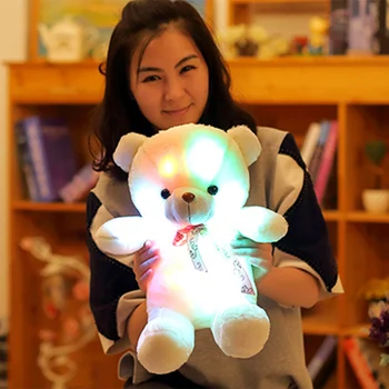 

LED Glowing Bear Plush Toy Luminous Lighting Stuffed Bowknot Bear Doll for Kids Adult K888