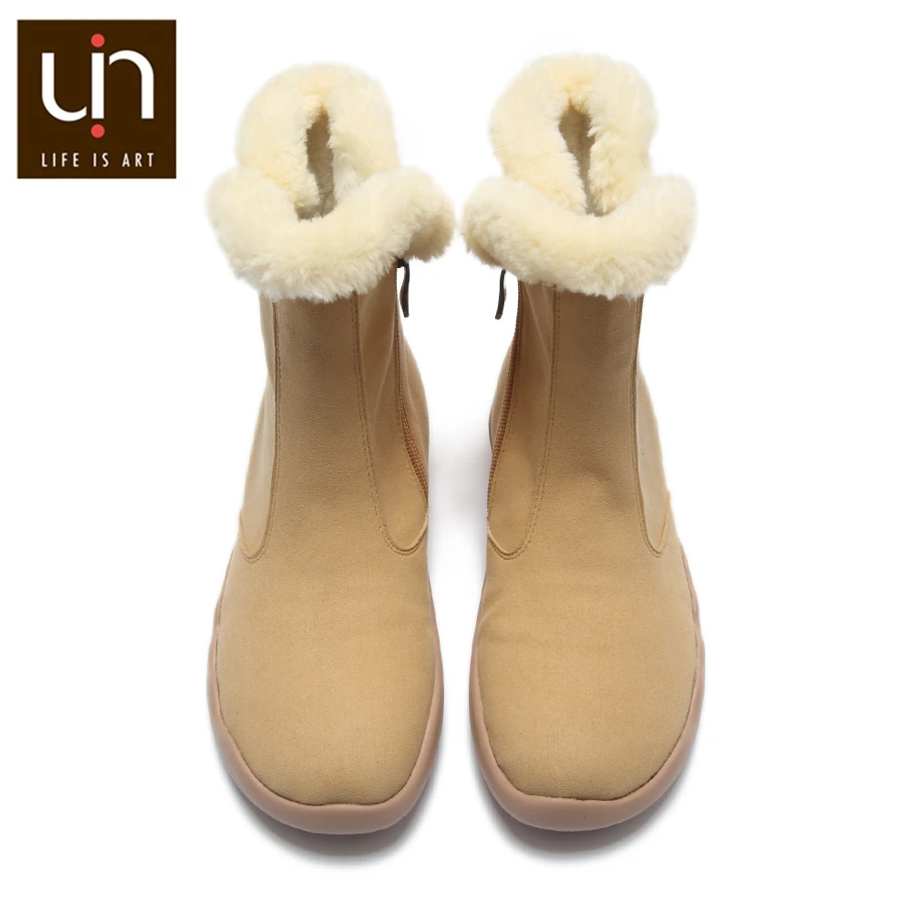 UIN Hakkar Series Теплые осенние / зимние ботинки Женские меховые ботинки Модные черные / хаки цветные женские повседневные плоские туфли легкие
