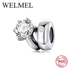 Горячие оригинальные кольца из стерлингового серебра 925 пробы с прозрачными цирконами форма Бусины fit Pandora шарм браслеты ожерелье женские ювелирные изделия DIY подарок