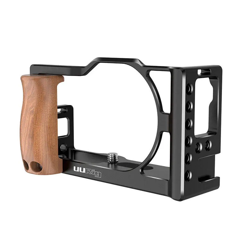 

UURig C-G7XMarkIII Cage Rig Frame Case Stabilizer With Wooden Handle Hand Grip Cold Shoe Mount for Canon G7X Mark III Camera