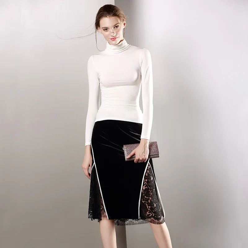 

2020 autumn and winter new European and American style long-sleeved tops high-neck all-match slim bottoming shirt women