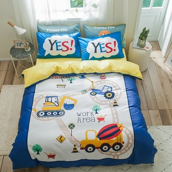 

Cartoon Construction Excavator Tractor Beddding Set For Kids Teen Boys Twin Queen size 1 Duvet Cover 1 Bed Sheet 2 Pillow Shams