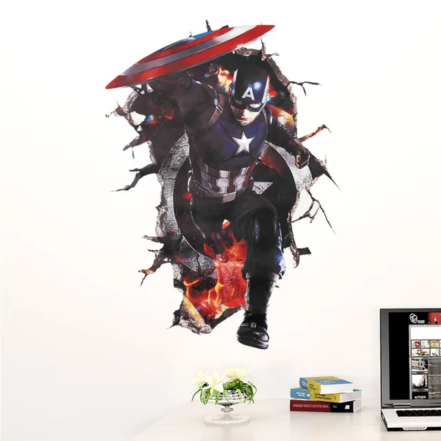 3D -S Kapitány Amerika Pajzsán Keresztül A Fali Matricák Gyerekszobák Wc -Dekoráció Az Avengers Art Pvc Falfestmény Plakátok - Image 5