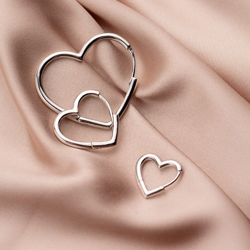 Мода Настоящее серебро 925 пробы в форме сердца, для ушей Кольцо Серьги модные корейские серьги-кольца для женщин рождественские украшения