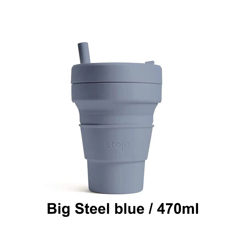 STOJO CUP Складная Силиконовая портативная силиконовая кофейная чашка многофункциональная Складная силиконовая чашка для офиса и путешествий - Цвет: big steel blue 470ml