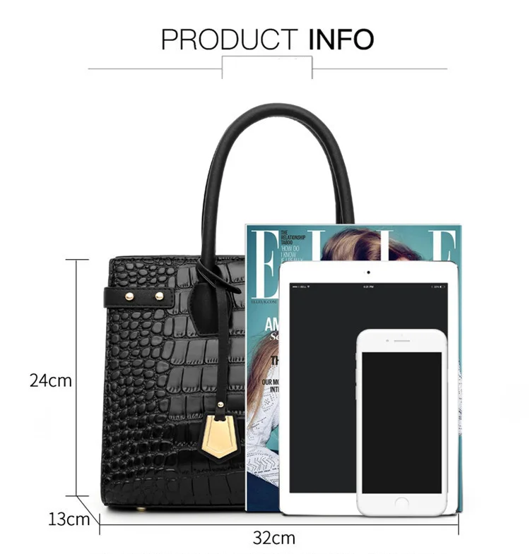 Ladies Crocodile Handbags for Women Luxury Designer Genuine Leather Crossbody Purses Cowhide Top Handle Office Tote Shoulder Bag (3)
