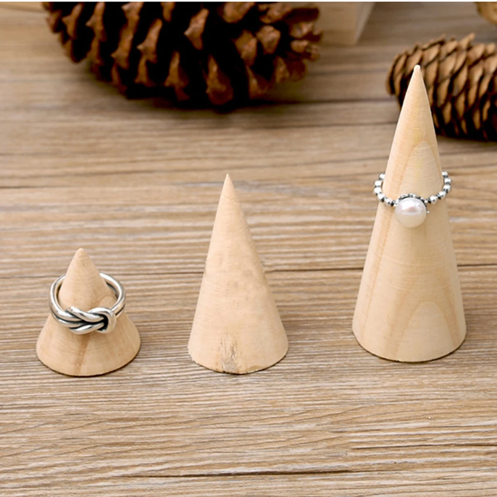15 Pieces S/M/L Size Cone Shape Wood Jewelry Display Ring Holder DIY Decoupage